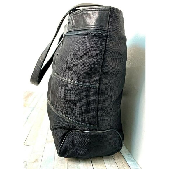 LARGE ST DENIS BLACK NYLON BLACK LEATHER TRIM HANDLES TOTE SHOULDER BAG HANDBAG - Picture 5 of 12